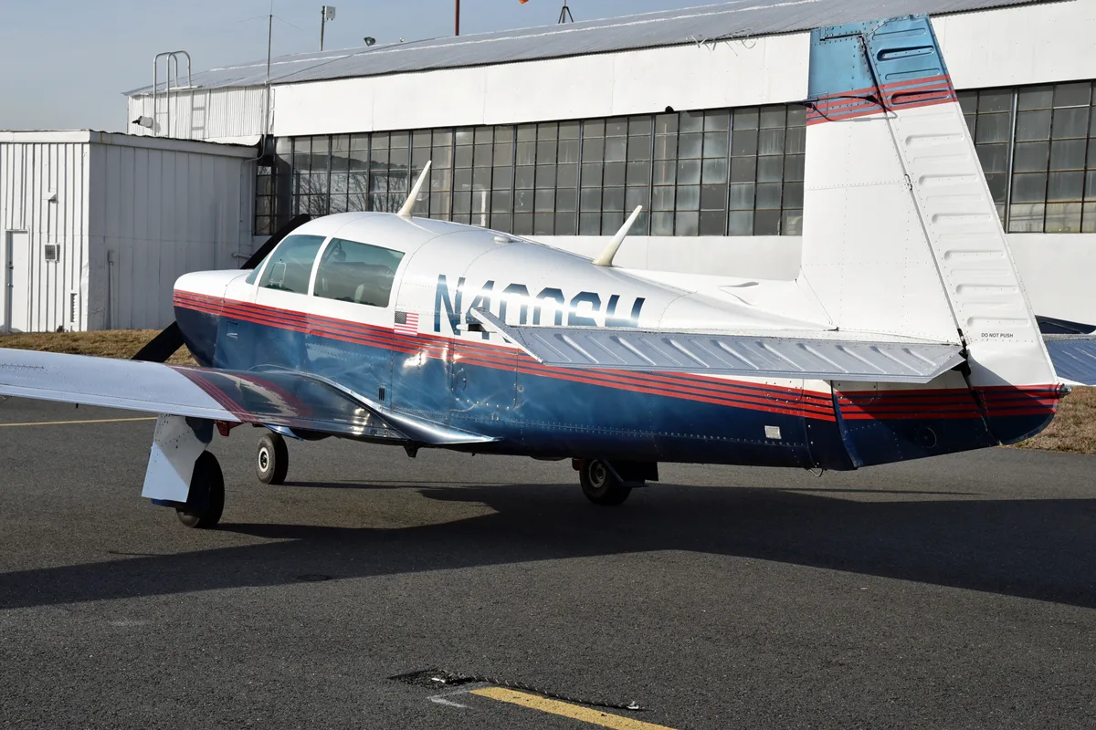 Exterior view of a 1980 Mooney M20K, N4006H.