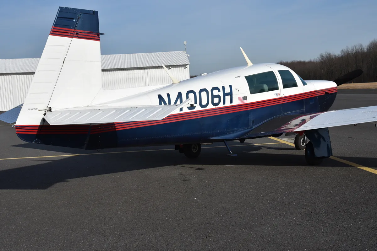 Exterior view of a 1980 Mooney M20K, N4006H.