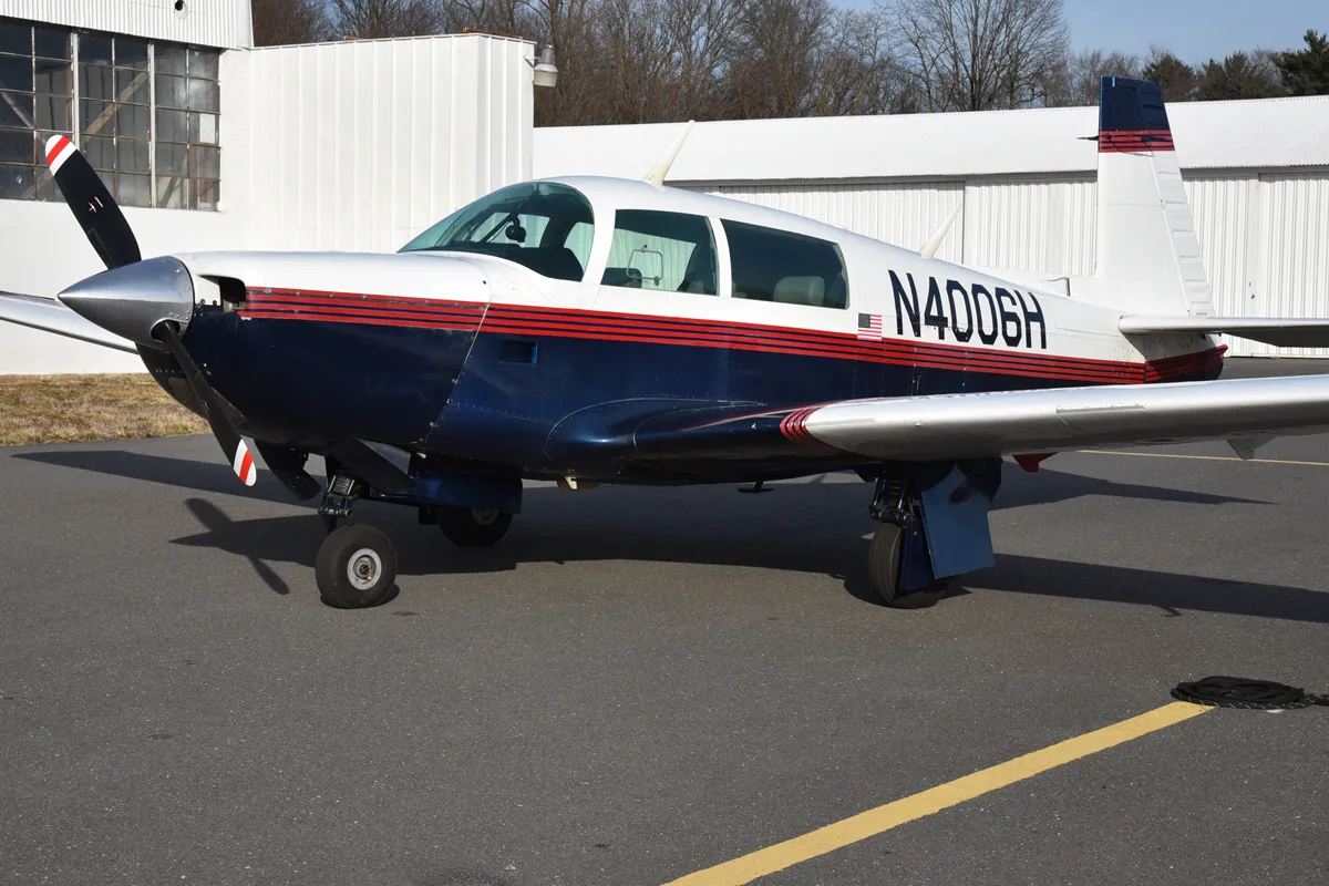 Exterior view of a 1980 Mooney M20K, N4006H.