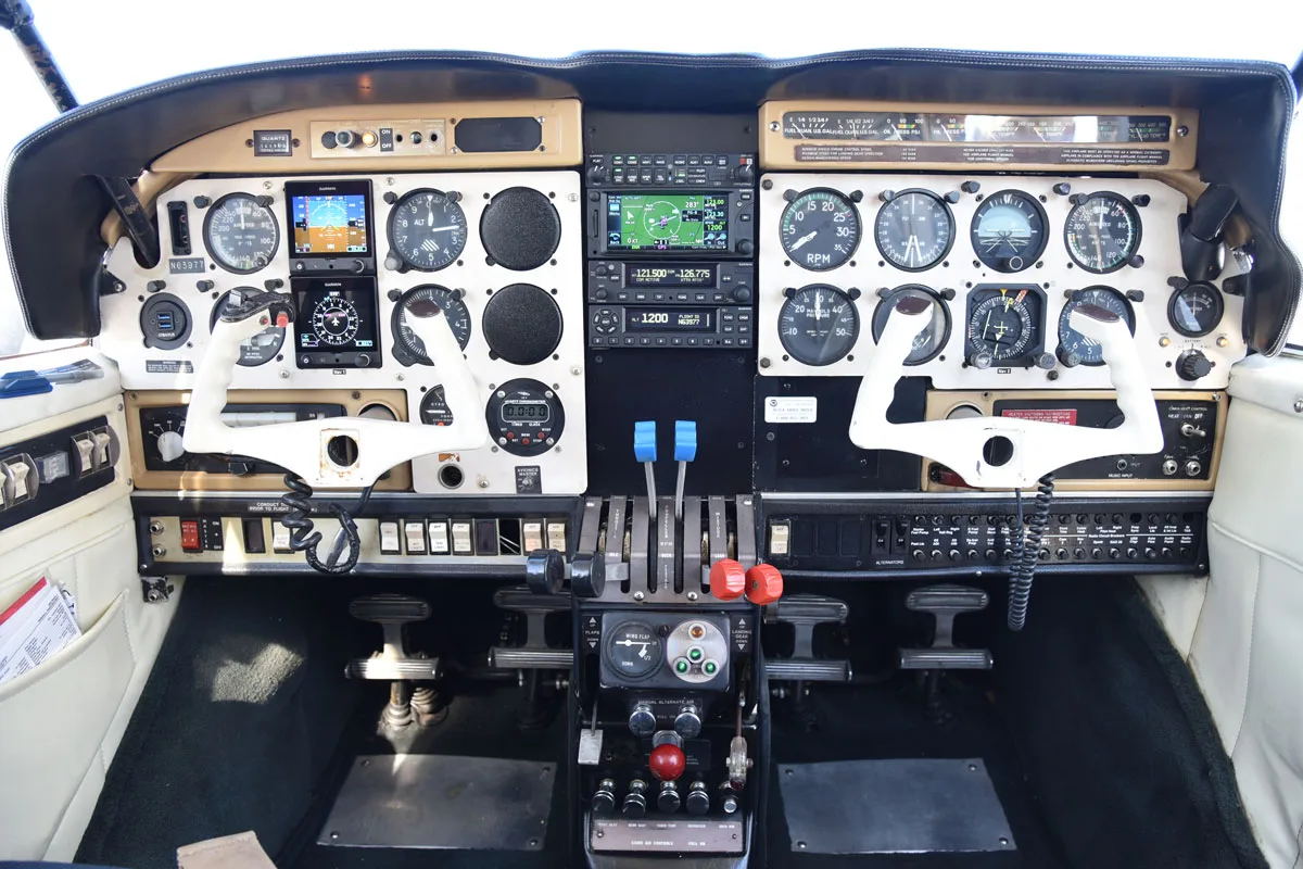 Cockpit and instrument panel of a 1978 Piper Aztec F.