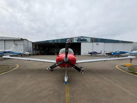 Exterior view of a 2022 Cirrus SR22-G6, N82FG.