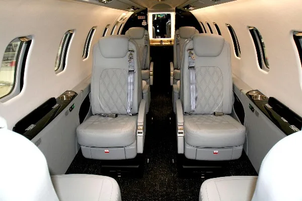 Cabin interior of a 2016 Learjet 75.