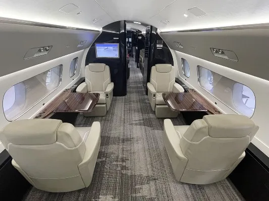 Cabin interior of a 2018 Embraer Lineage 1000.
