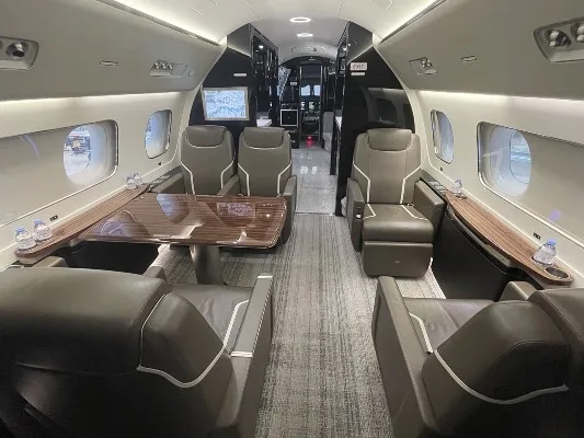 Cabin interior of a 2018 Embraer Lineage 1000.