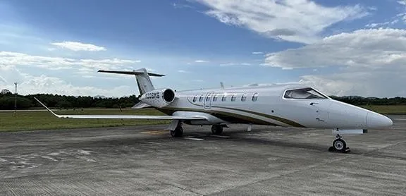 Exterior view of a 2020 Learjet 75, N309MS.