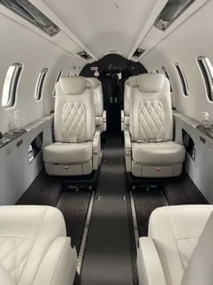 Cabin interior of a 2017 Learjet 75.