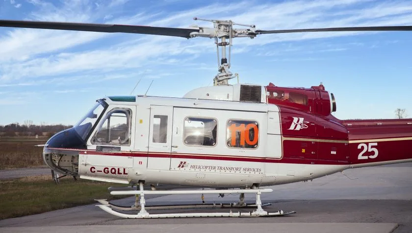 Exterior view of a 1968 Bell 205A1 30018, C-GQLL.