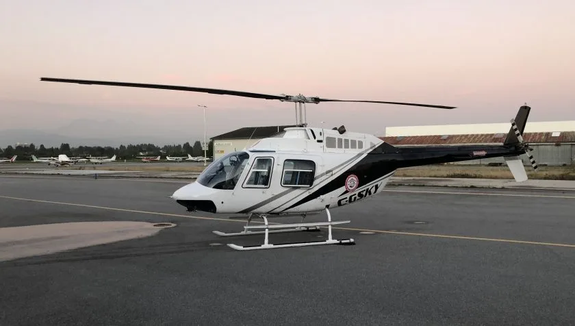Exterior view of a 1971 Bell 206B 612, C-GWKY.