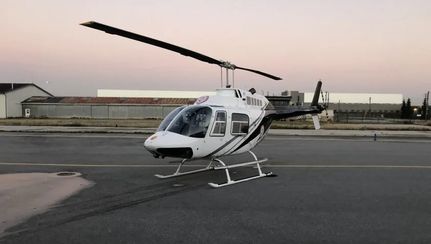 Exterior view of a 1971 Bell 206B 612, C-GWKY.