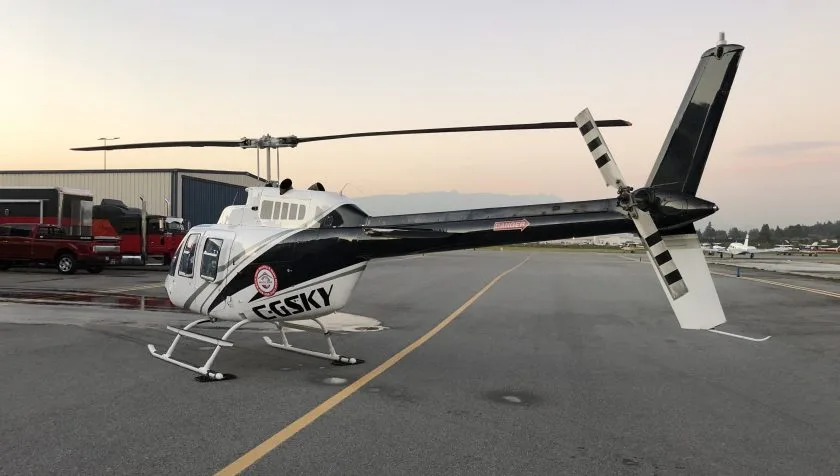 Exterior view of a 1971 Bell 206B 612, C-GWKY.