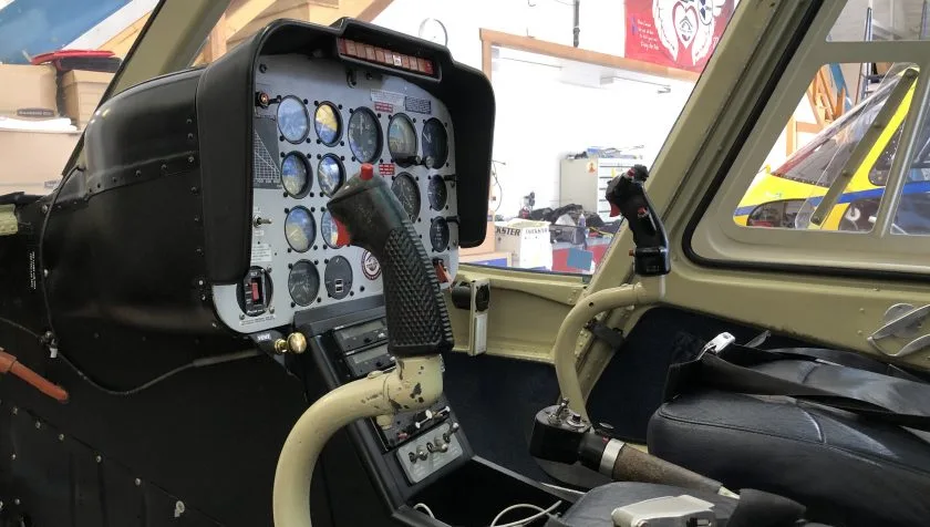 Cockpit and instrument panel of a 1971 Bell 206B 612.