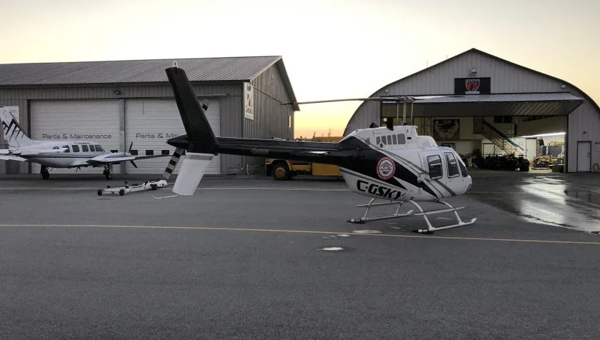 Exterior view of a 1971 Bell 206B 612, C-GWKY.