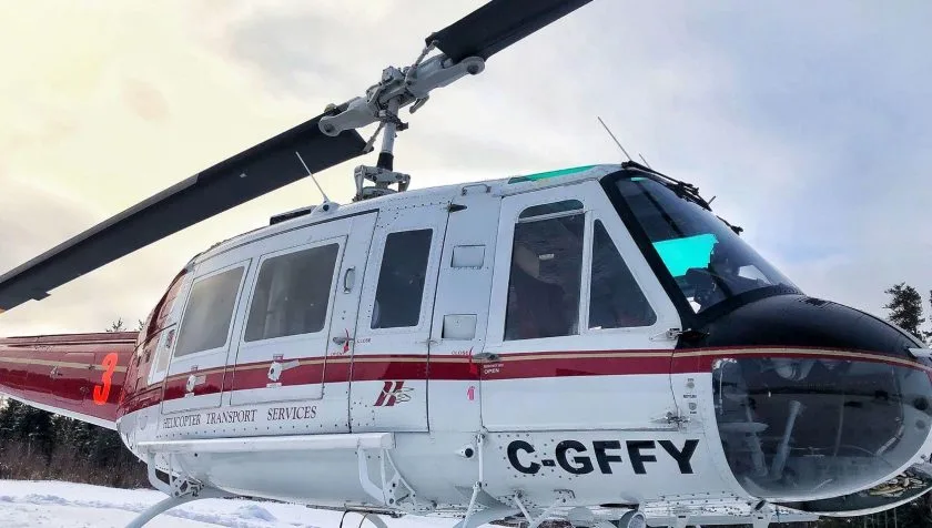 Exterior view of a 1973 Bell 205A1 30123, C-GFFY.