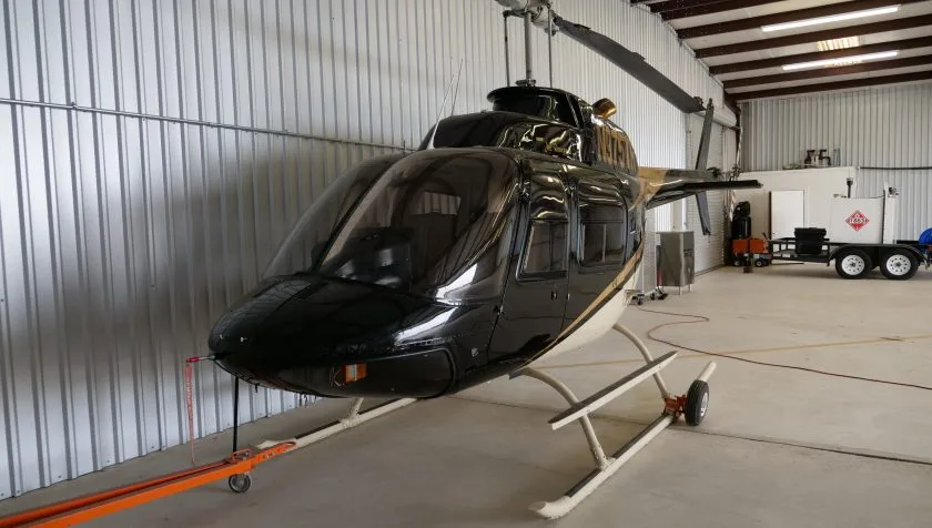 Exterior view of a 1974 Bell 206BIII 1235, N975TR.