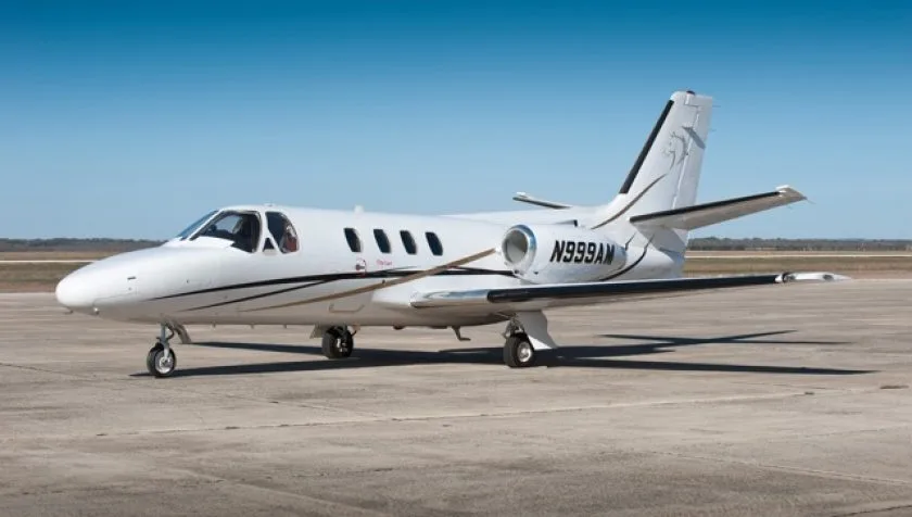 Exterior view of a 1974 Cessna Citation 500 Stallion 232, N999AM.