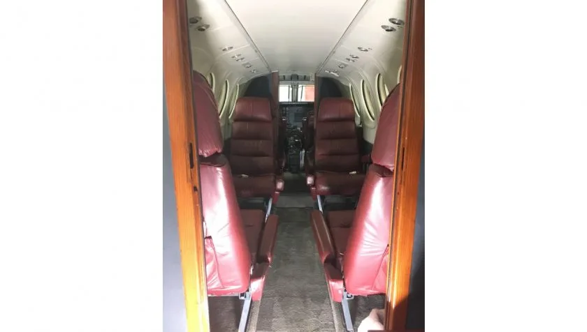 Cabin interior of a 1974 Beechcraft King Air A100 B-0185.