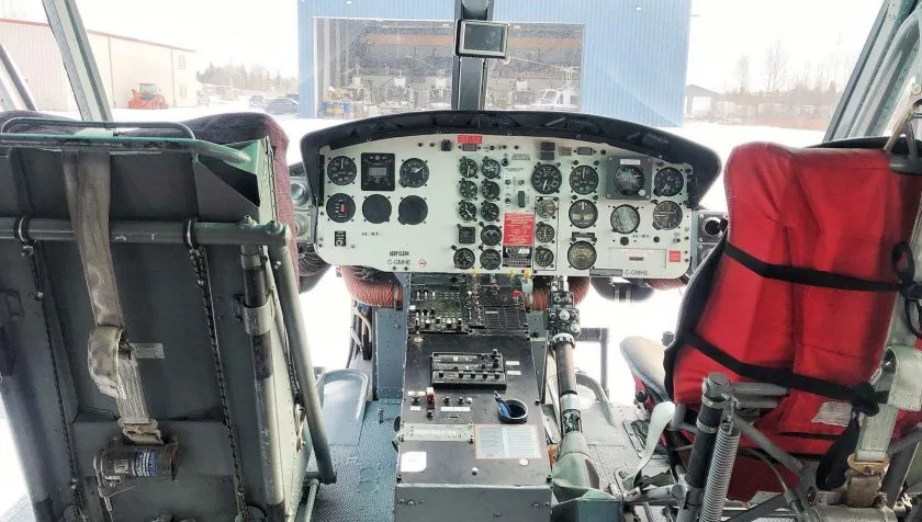 Cockpit and instrument panel of a 1975 Bell B205A1+ 30212.