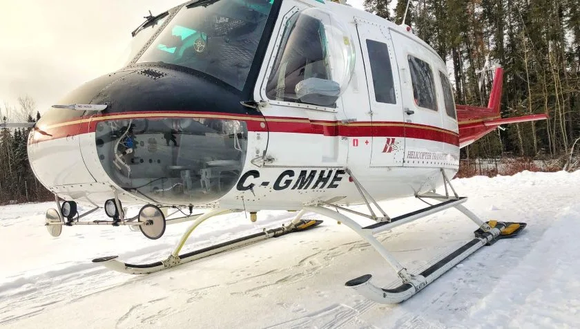 Exterior view of a 1975 Bell B205A1+ 30212, C-GMHE.
