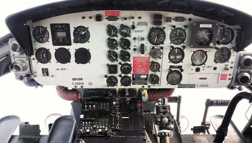 Cockpit and instrument panel of a 1975 Bell B205A1+ 30212.
