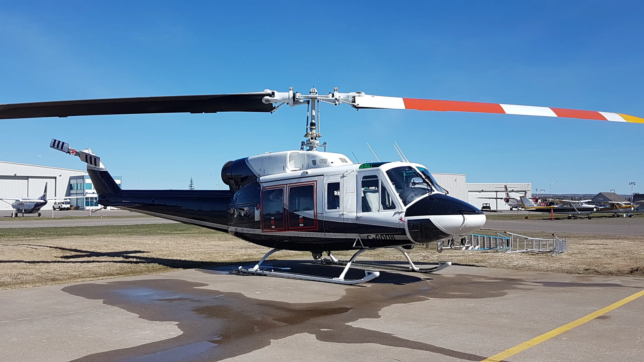 Exterior view of a 1976 Bell 214B 28053, C-GOOB.