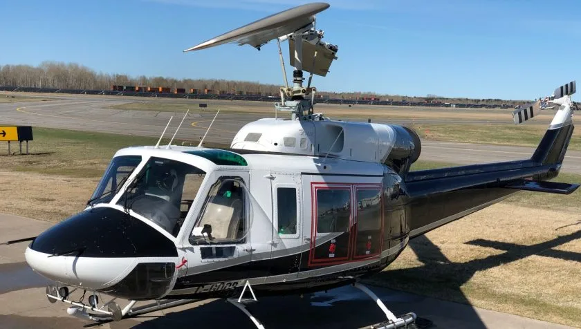 Exterior view of a 1976 Bell 214B 28053, C-GOOB.