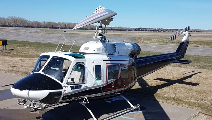 Exterior view of a 1976 Bell 214B 28053, C-GOOB.