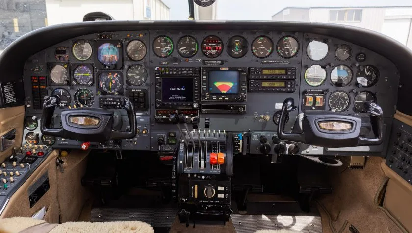 Cockpit and instrument panel of a 1977 Cessna 421C 421-0236.
