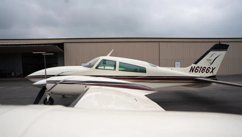 Exterior view of a 1978 Cessna 310R 1325, N6186X.