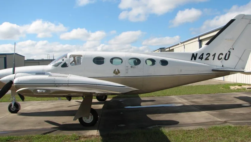 Exterior view of a 1978 Cessna 421C 421C-0515, N421CU.