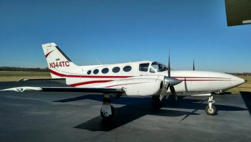 Exterior view of a 1978 Cessna 421C 424, N344TC.
