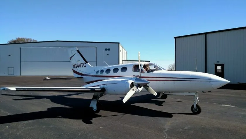 Exterior view of a 1978 Cessna 421C 424, N344TC.