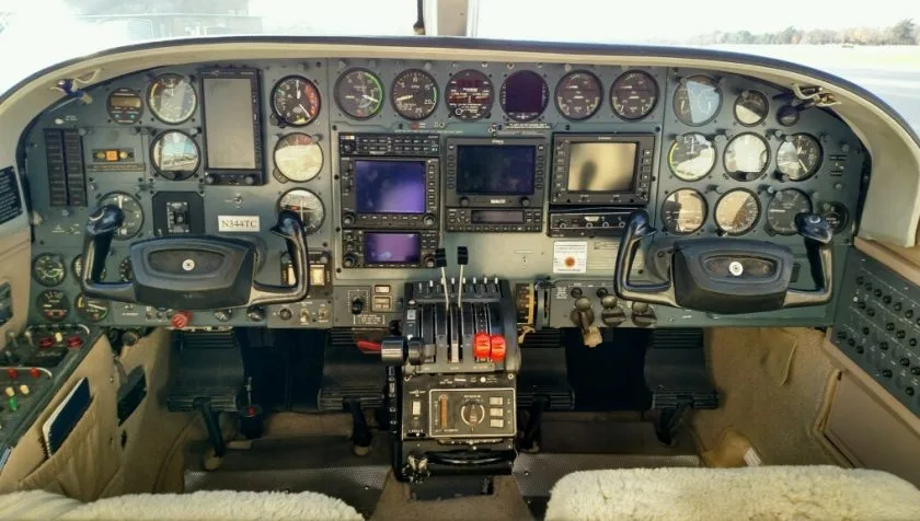 Cockpit and instrument panel of a 1978 Cessna 421C 424.