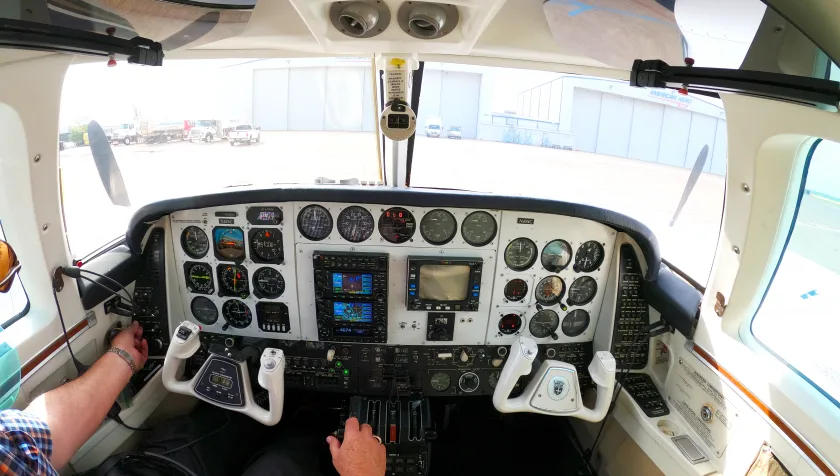 Cockpit and instrument panel of a 1979 Beechcraft B60 Duke P506.