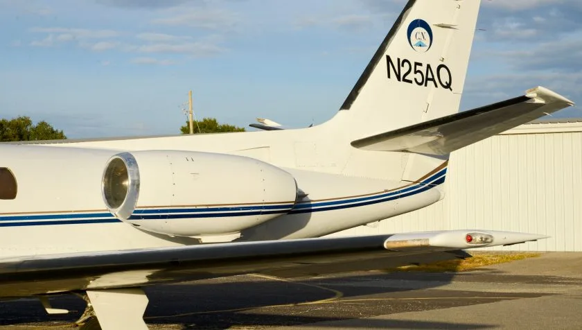 Exterior view of a 1980 Cessna Citation IISP 551-0031, N25AQ.