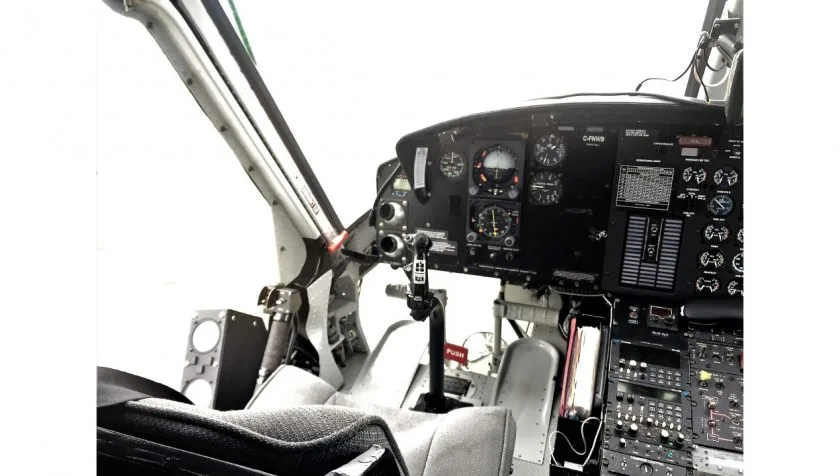 Cockpit and instrument panel of a 1981 Bell 412 33005.