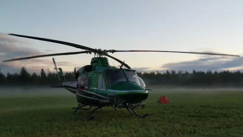 Exterior view of a 1981 Bell 412 33005, C-FNWB.