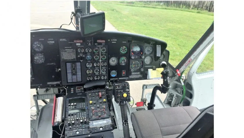 Cockpit and instrument panel of a 1981 Bell 412 33005.