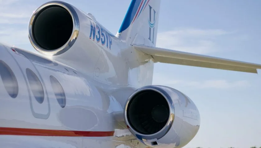 Engine detail of a 1981 Dassault Falcon 50 SN 50-035.