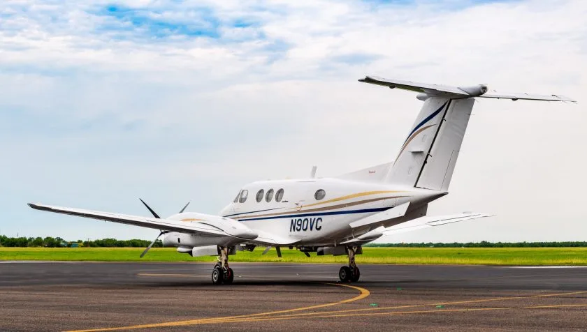 Exterior view of a 1981 Beechcraft King Air F90 LA-83, N90VC.
