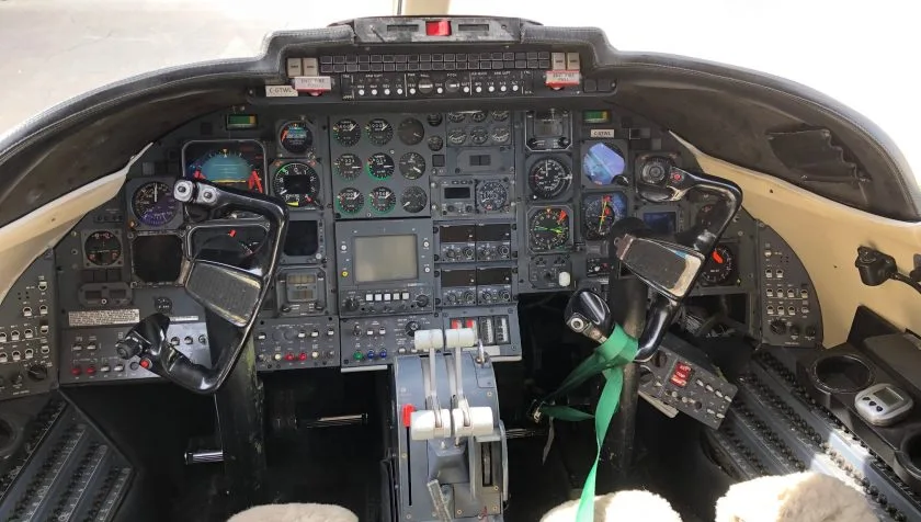 Cockpit and instrument panel of a 1982 Learjet 35A 490.
