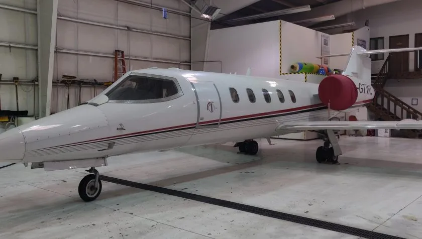 Exterior view of a 1982 Learjet 35A 490, C-GTWL.