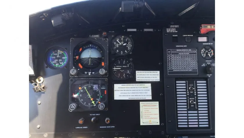 Cockpit and instrument panel of a 1983 Bell 412 33103.