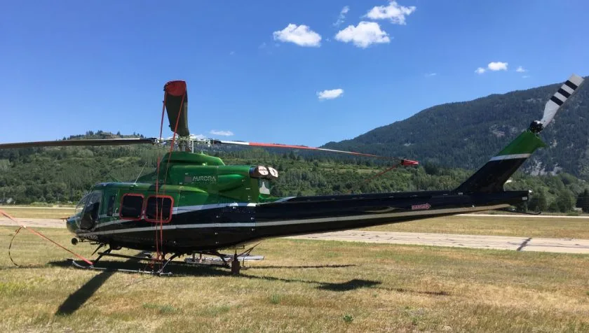 Exterior view of a 1983 Bell 412 33103, C-FXWB.
