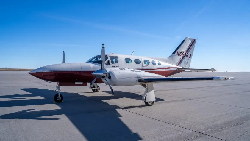 Exterior view of a 1984 Cessna 421C 1408, N659RJ.