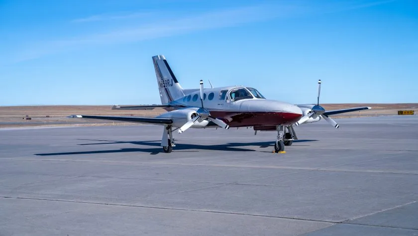 Exterior view of a 1984 Cessna 421C SN 1408, N659RJ.