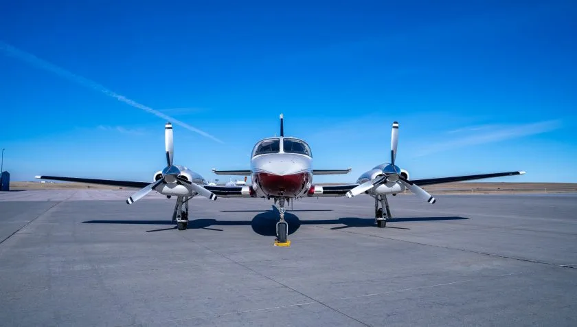 Exterior view of a 1984 Cessna 421C SN 1408, N659RJ.