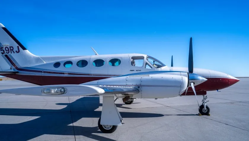 Exterior view of a 1984 Cessna 421C SN 1408, N659RJ.
