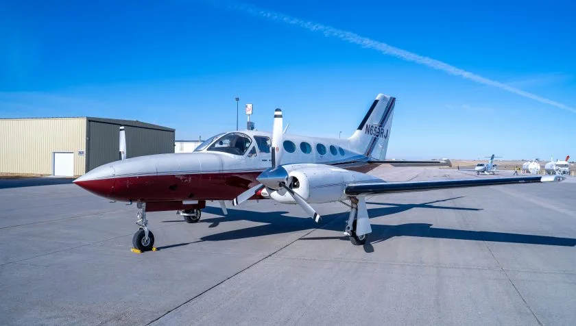 Exterior view of a 1984 Cessna 421C SN 1408, N659RJ.