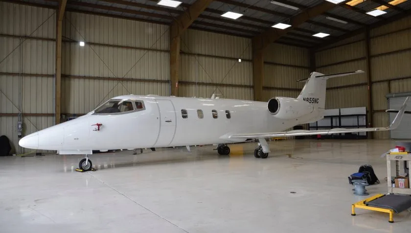 Exterior view of a 1984 Learjet 55 108, N855NC.