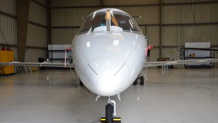 Exterior view of a 1984 Learjet 55 108, N855NC.